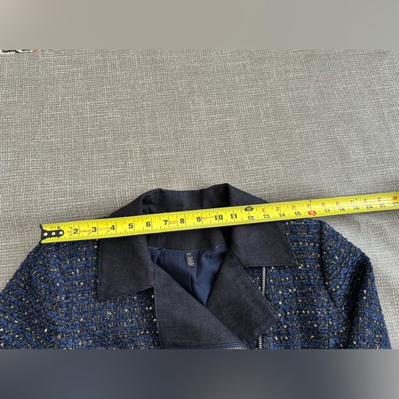 White House Black Market Women’s 14P Petite Lurex Tweed Moto Jacket – Navy Blue - Picture 15 of 16